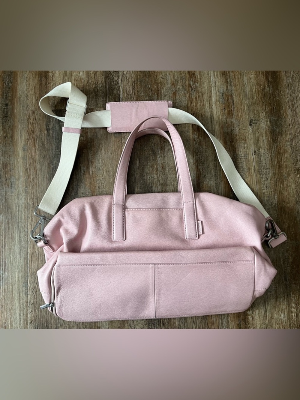 Away Pink Leather Weekender Travel Bag with Removable Strap - Picture 3 of 14